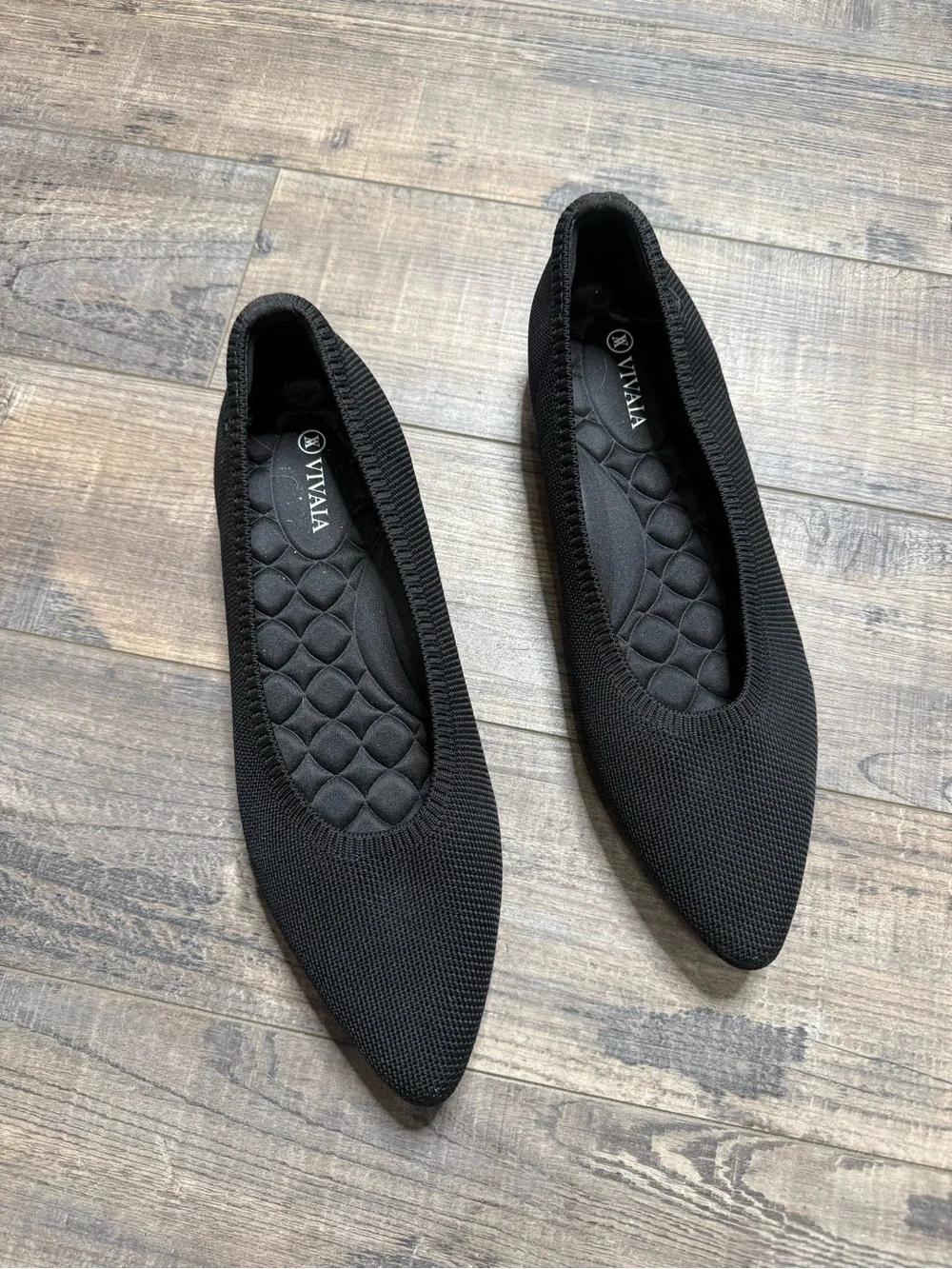 Viviana Black Pointed-Toe Knit Ballet Flats Point Women's Size 41.5 10
